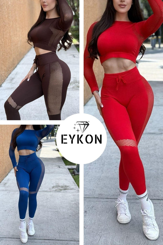 Conjunto Deportivo Seamless con Detalle de Malla y Manga Larga – EYKON Activewear
