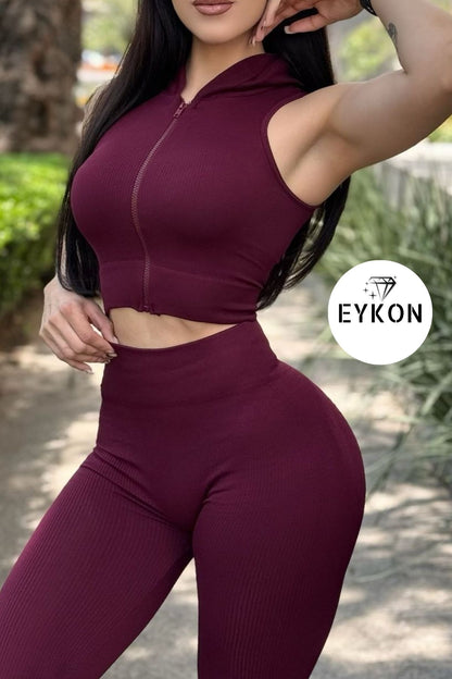 Conjunto Deportivo Seamless con Top Crop y Capucha – EYKON Activewear