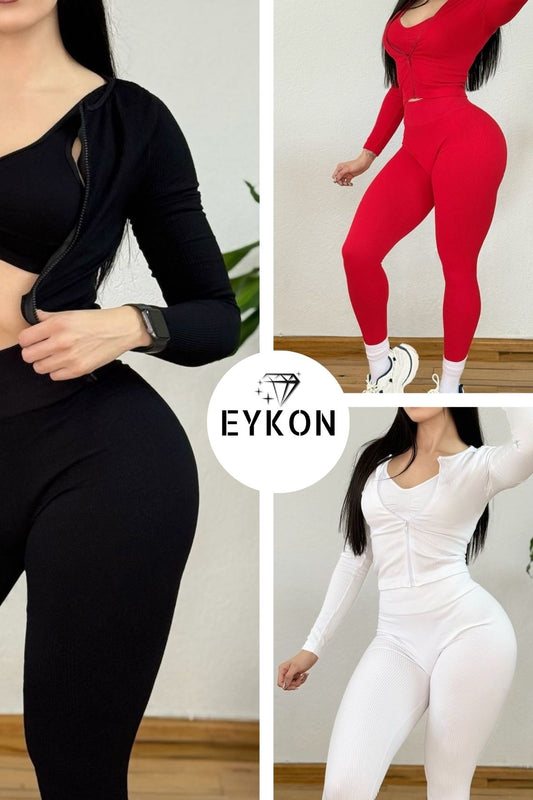 Conjunto Deportivo Seamless con Top Manga Larga y Cierre – EYKON Activewear