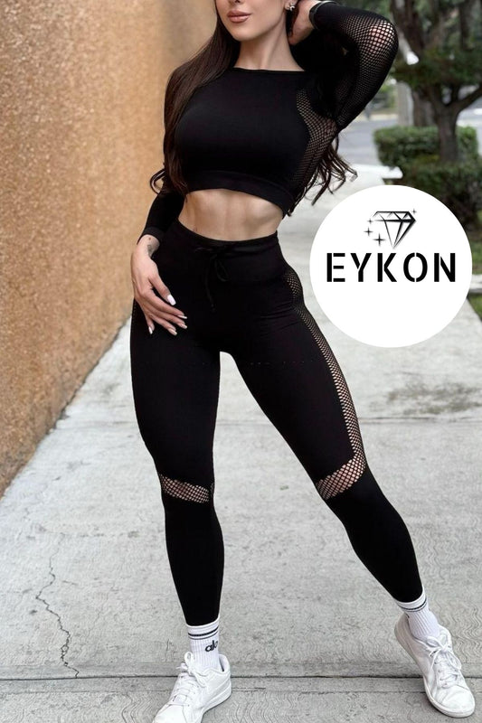 Conjunto Deportivo Seamless con Detalle de Malla y Manga Larga – EYKON Activewear